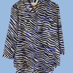 Blue, Black & White Zebra Print Blouse by Jacklyn Smith Size L Pre-Owned